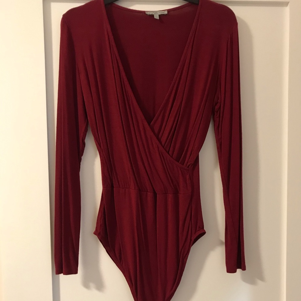 Red v neck body suit
